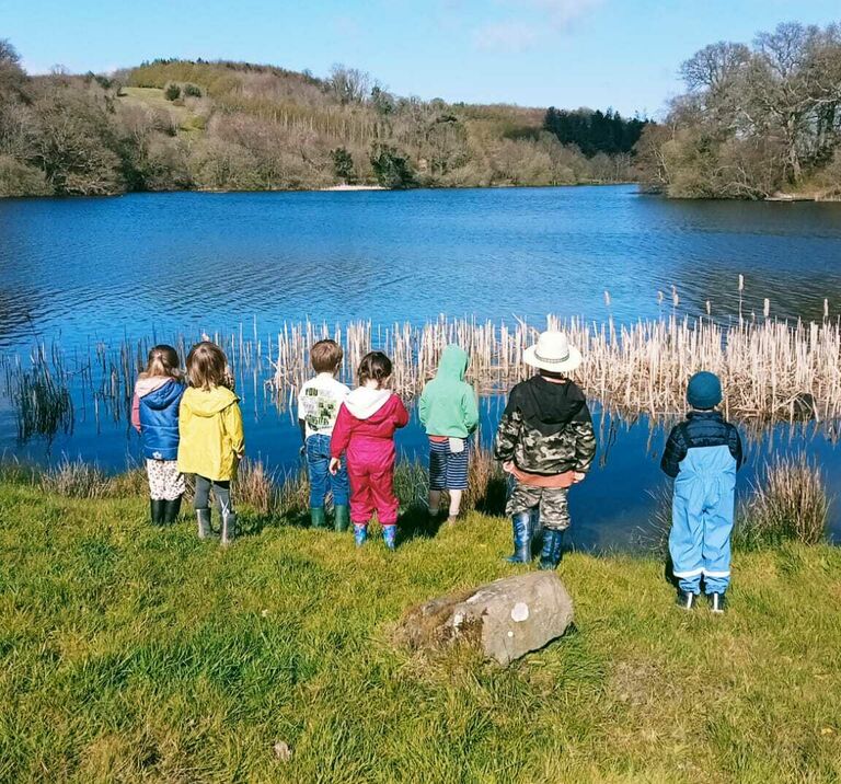 Children group lake
